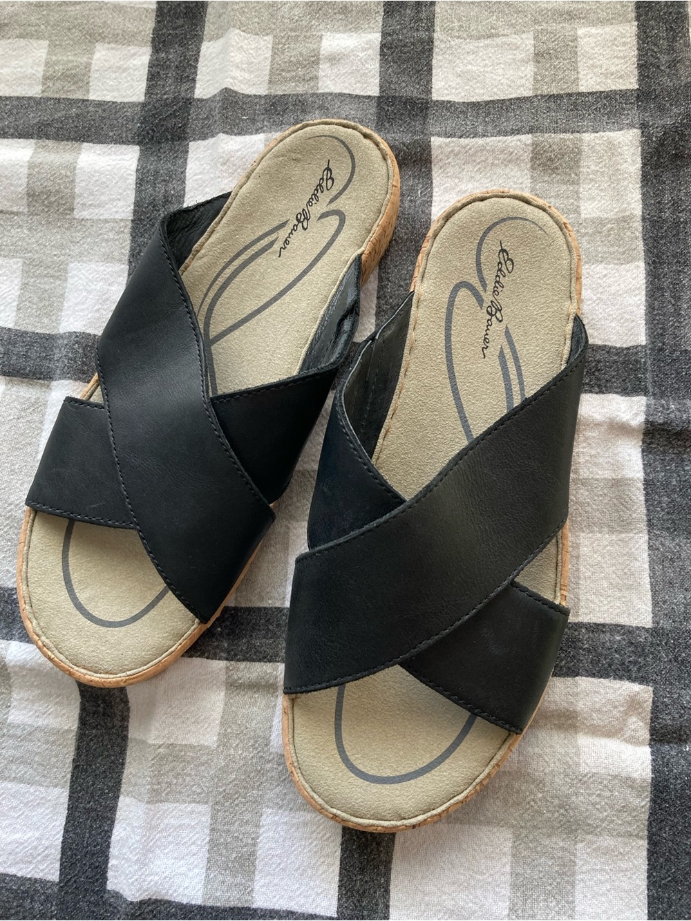 Eddie Bauer Black Leather and Cork Sandals, size 6